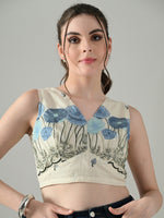 Thumbnail for Myshka Women Off White Multicolor Thread Embroidered Saree Blouse