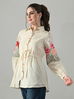 Thumbnail for Myshka Women Off White Multicolor Thread Embroidered Shirt