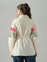 Thumbnail for Myshka Women Off White Multicolor Thread Embroidered Shirt