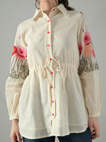 Thumbnail for Myshka Women Off White Multicolor Thread Embroidered Shirt