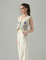 Thumbnail for Myshka Women Off White Multicolor Thread Embroidered Waistcoat