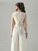 Thumbnail for Myshka Women Off White Multicolor Thread Embroidered Waistcoat
