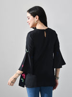 Thumbnail for Myshka Women Black Multicolor Thread Embroidered Three-Quarter Sleeve Top