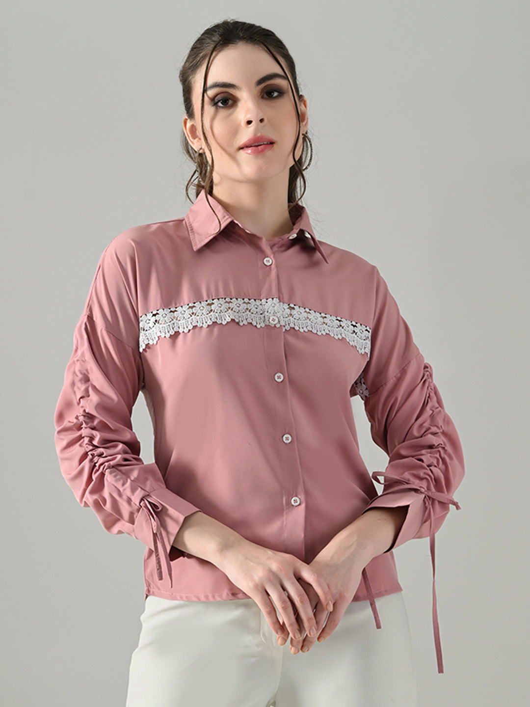 Myshka Women Pink Lace Embellished Shirt