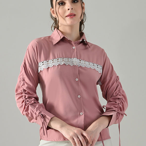 Myshka Women Pink Lace Embellished Shirt