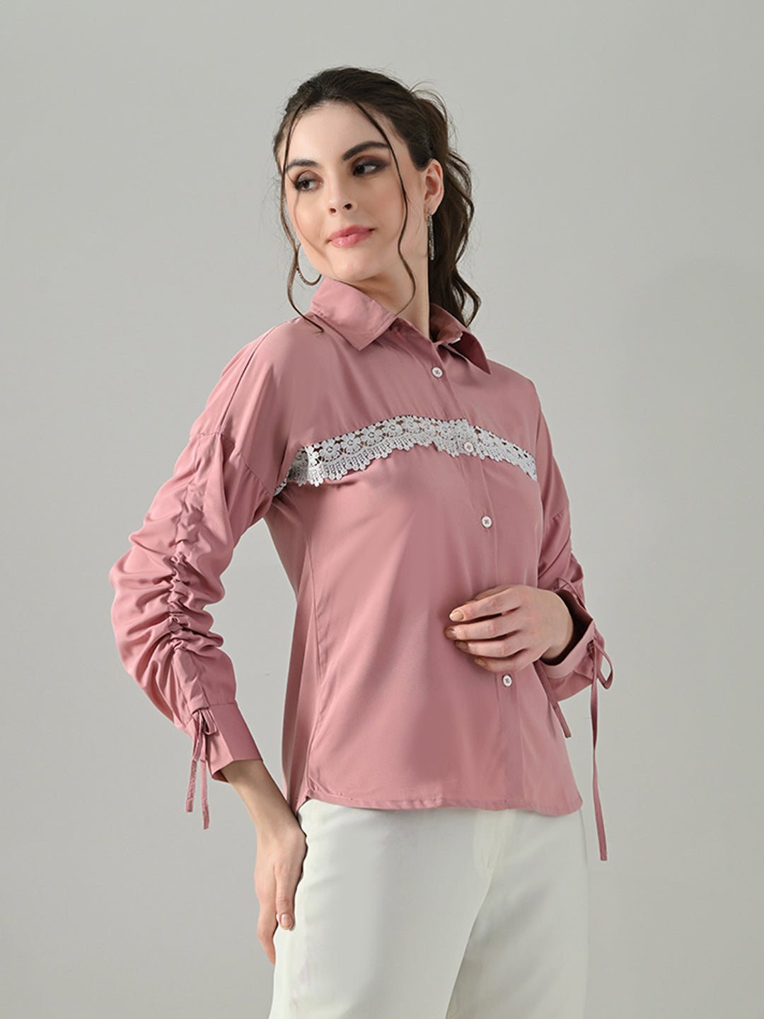 Myshka Women Pink Lace Embellished Shirt