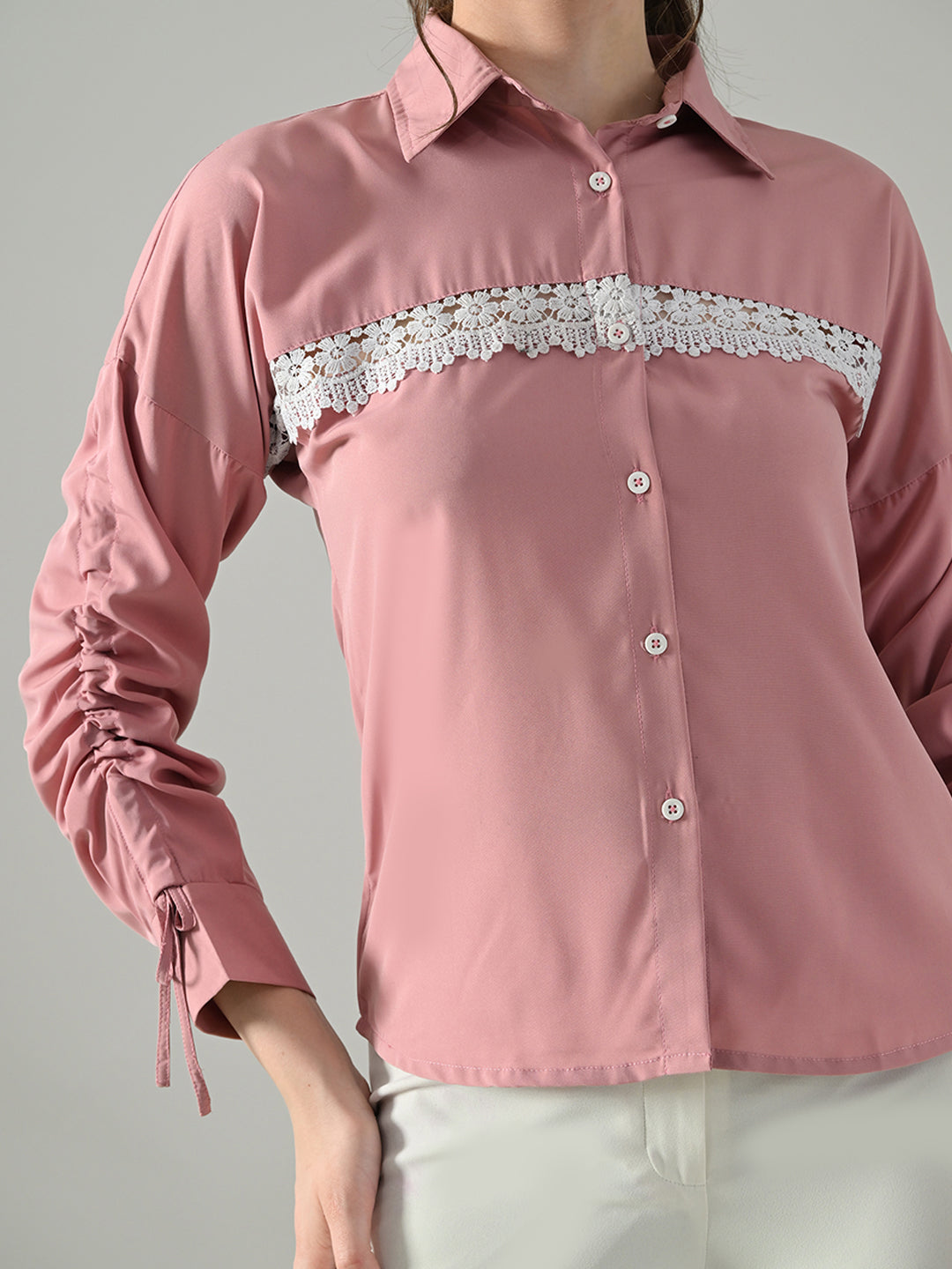 Myshka Women Pink Lace Embellished Shirt