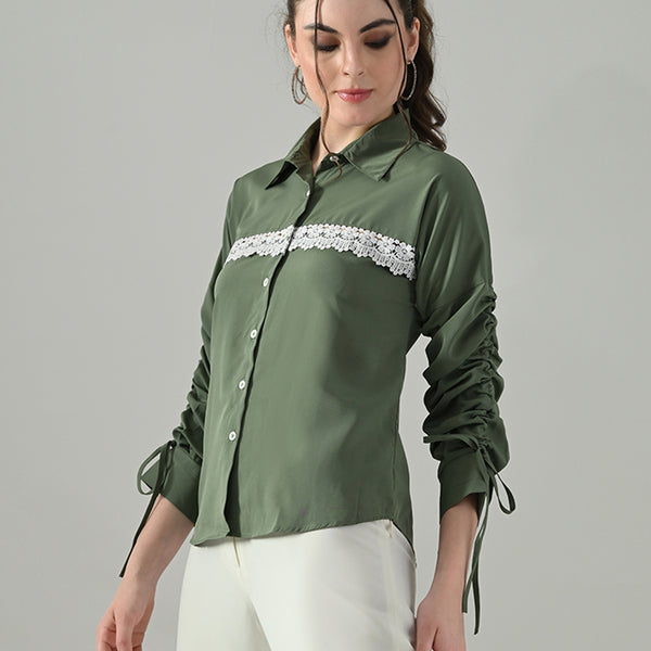 Myshka Women Green Lace Embellished Shirt