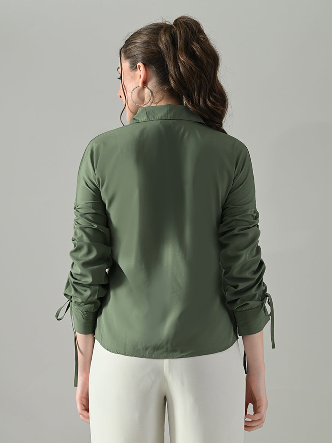 Myshka Women Green Lace Embellished Shirt