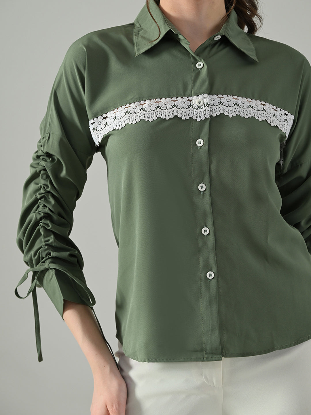 Myshka Women Green Lace Embellished Shirt