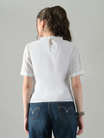 Thumbnail for Myshka Women White Puff Sleeves Top With Schiffli Work
