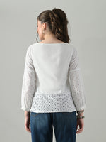 Thumbnail for Myshka Women White Full Sleeve Top With Schiffli Work