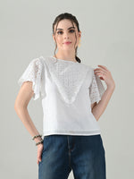 Thumbnail for Myshka Women White Top With Schiffli Work Butterfly Sleeves