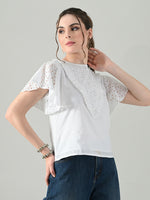 Thumbnail for Myshka Women White Top With Schiffli Work Butterfly Sleeves