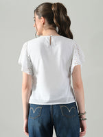 Thumbnail for Myshka Women White Top With Schiffli Work Butterfly Sleeves