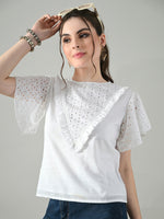 Thumbnail for Myshka Women White Top With Schiffli Work Butterfly Sleeves