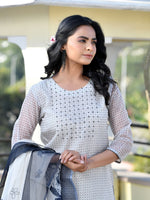 Thumbnail for Vaasva Women's Grey Monotone Organza Digital Printed Suit Set