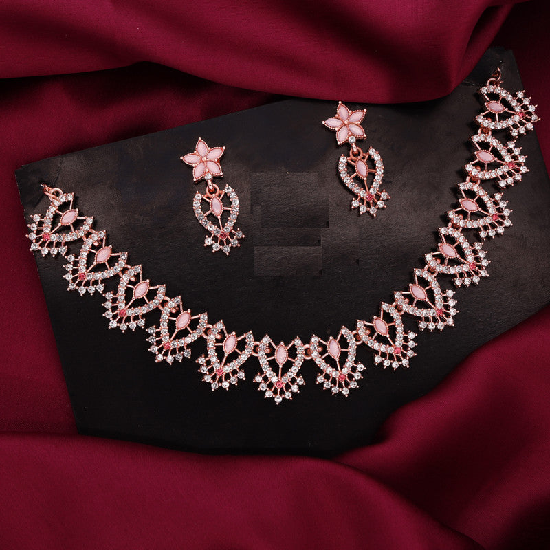 Tehzeeb Creations Baby Pink Colour Sparkle Stone Studded Necklace With Earrings - Distacart