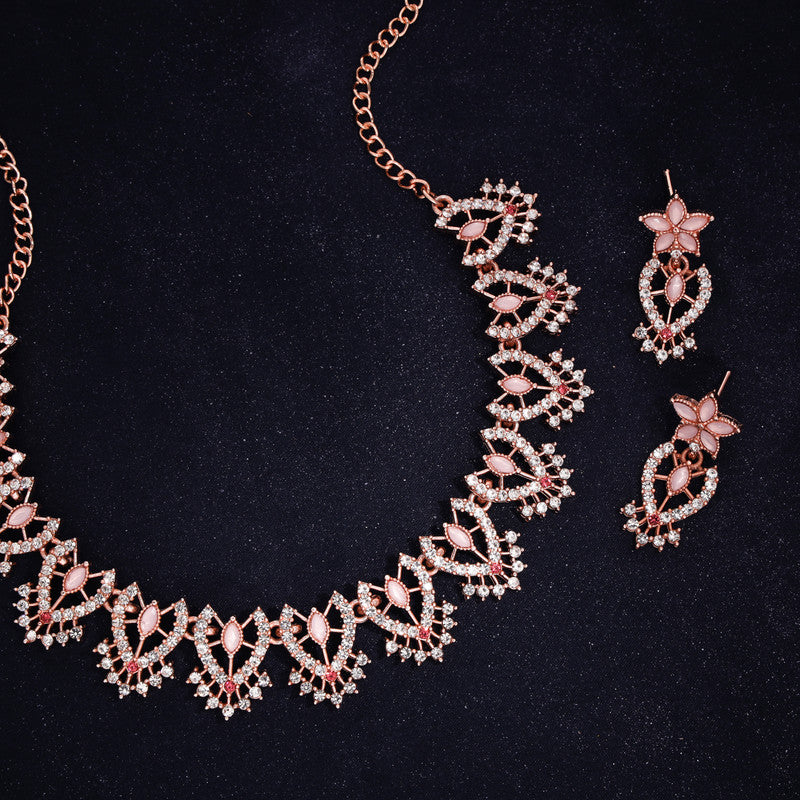 Tehzeeb Creations Baby Pink Colour Sparkle Stone Studded Necklace With Earrings - Distacart