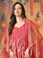 Thumbnail for Myshka Women Pink Embroidered Sleeveless Kurta Set with Dupatta Festive Wear