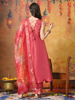 Thumbnail for Myshka Women Pink Embroidered Sleeveless Kurta Set with Dupatta Festive Wear