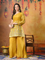 Thumbnail for Myshka Women Yellow Embroidered Off Shoulder Kurta Set Festive Wear