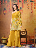Thumbnail for Myshka Women Yellow Embroidered Off Shoulder Kurta Set Festive Wear
