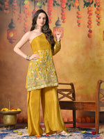 Thumbnail for Myshka Women Yellow Embroidered Off Shoulder Kurta Set Festive Wear