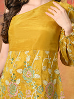 Thumbnail for Myshka Women Yellow Embroidered Off Shoulder Kurta Set Festive Wear