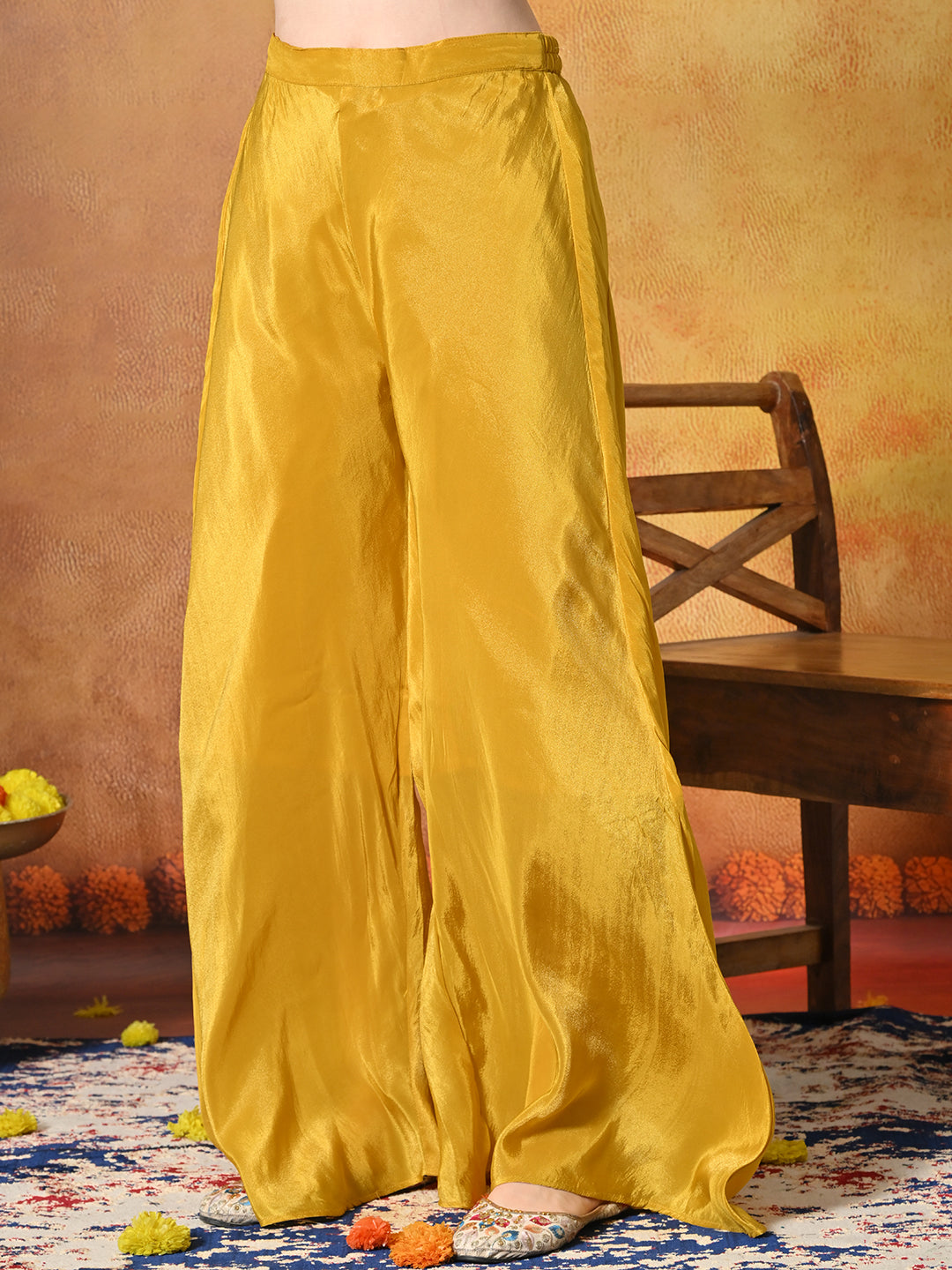 Myshka Women Yellow Embroidered Off Shoulder Kurta Set Festive Wear