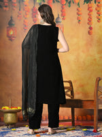 Thumbnail for Myshka Women Black Velvet Embroidered Yoke Sleeveless Kurta Set with Dupatta