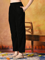 Thumbnail for Myshka Women Black Velvet Embroidered Yoke Sleeveless Kurta Set with Dupatta