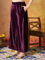 Thumbnail for Myshka Women Wine Velvet Flared Sleeves Kurta Set with Dupatta - Distacart