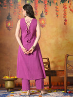 Thumbnail for Myshka Women Wine Pure Cotton Embroidered Sleeveless Kurta Set Festive Wear