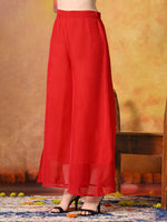 Thumbnail for Myshka Women Red Tissue Embroidered Front Slit Strap Kurta Set Festive Wear