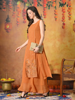 Thumbnail for Myshka Women Fanta Embroidered Sleeveless High Slit Kurta Set Festive Wear