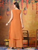 Thumbnail for Myshka Women Fanta Embroidered Sleeveless High Slit Kurta Set Festive Wear