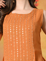 Thumbnail for Myshka Women Fanta Embroidered Sleeveless High Slit Kurta Set Festive Wear