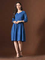 Thumbnail for Myshka Women Embellished Embroidered Fit & Flare Dress Keyhole Neck Puff Sleeves