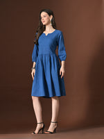 Thumbnail for Myshka Women Embellished Embroidered Fit & Flare Dress Keyhole Neck Puff Sleeves