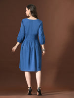 Thumbnail for Myshka Women Embellished Embroidered Fit & Flare Dress Keyhole Neck Puff Sleeves