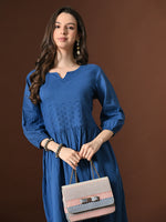 Thumbnail for Myshka Women Embellished Embroidered Fit & Flare Dress Keyhole Neck Puff Sleeves