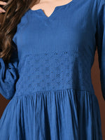 Thumbnail for Myshka Women Embellished Embroidered Fit & Flare Dress Keyhole Neck Puff Sleeves