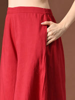 Thumbnail for Myshka Women Red Pure Cotton Sleeveless Schiffli Top with Flared Trouser