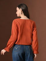 Thumbnail for Myshka Women Pure Cotton Top Puffed Full Sleeves Schiffli Pattern Embroidered Tie-up Style - Distacart