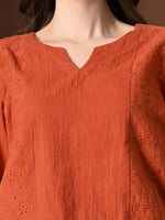 Thumbnail for Myshka Women Pure Cotton Top Puffed Full Sleeves Schiffli Pattern Embroidered Tie-up Style - Distacart