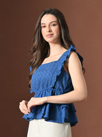 Thumbnail for Myshka Women Pure Cotton Top Flared Sleeves Schiffli Pattern Embroidered Layered