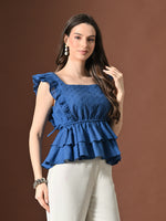 Thumbnail for Myshka Women Pure Cotton Top Flared Sleeves Schiffli Pattern Embroidered Layered