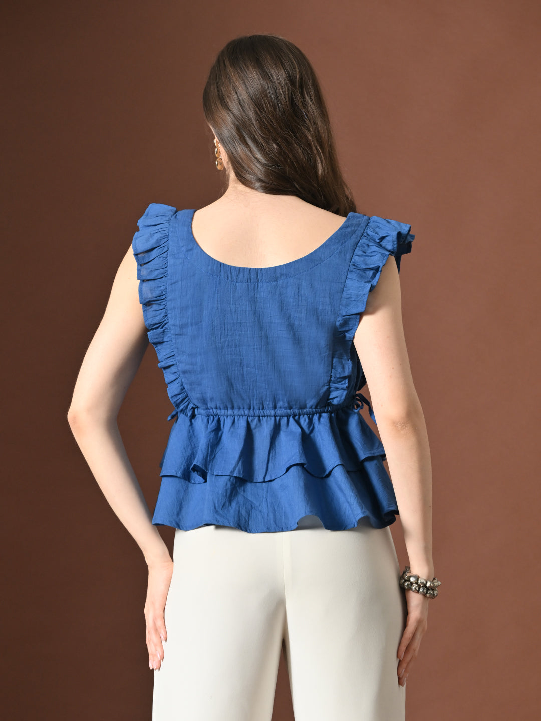 Myshka Women Pure Cotton Top Flared Sleeves Schiffli Pattern Embroidered Layered - Distacart