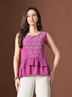 Thumbnail for Myshka Women Pure Cotton Top Sleeveless Schiffli Pattern Embroidered